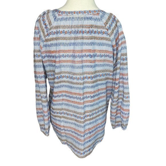 Roberta Roller‎ Rabbit V Neck Striped Floral Long Sleeve Cotton Top Size Small - Picture 8 of 12